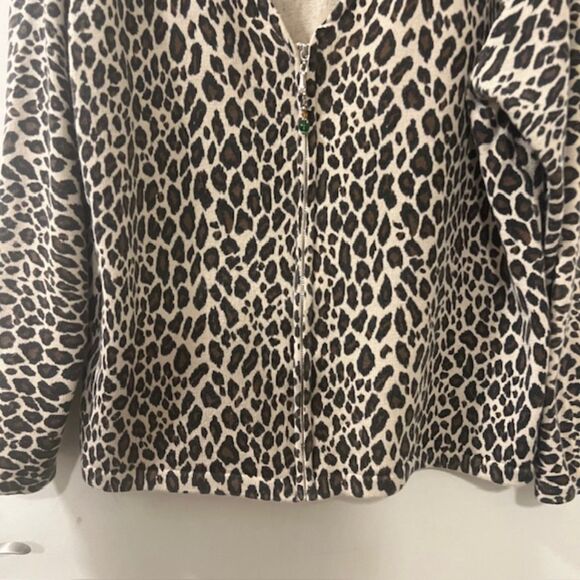 VINTAGE SIDEFFECTS Brown Cream Leopard Print Full Zip Padded Cardigan Size XL - Picture 4 of 12